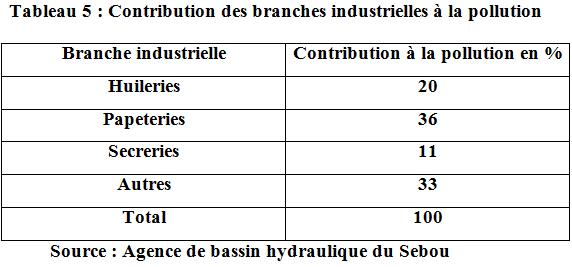 Contribution des branches industrielles à la pollution 