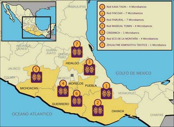 Carte du Mexique - réseaux de Microbanques