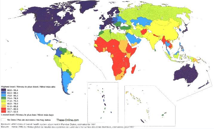 Niveau global du système de santé, indice OMS 1997