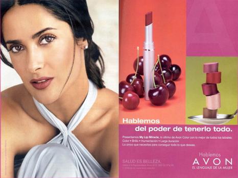 L'industrie cosmétique Pub Avon parue dans Latina avec Salma Hayek