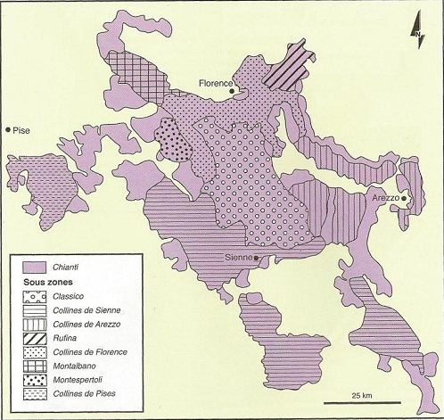 Carte des appellations de la zone Chianti