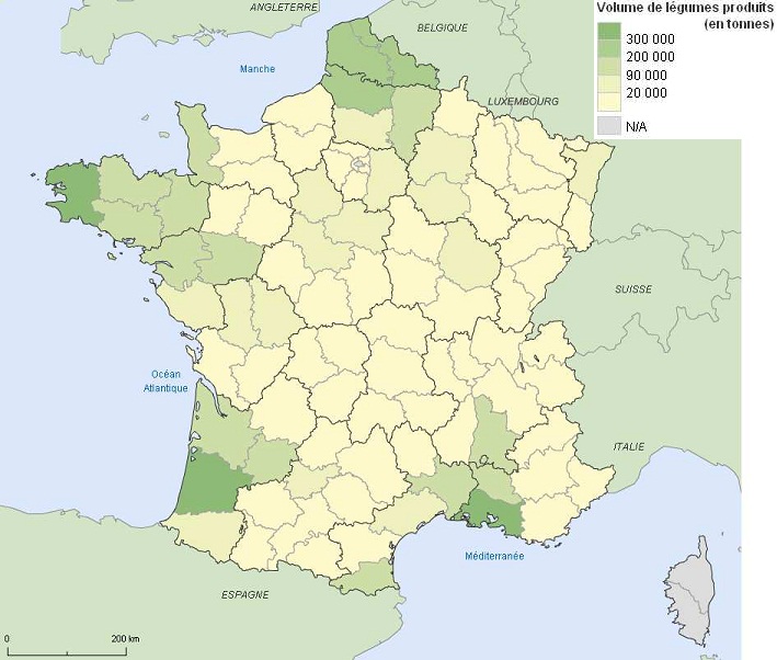 Répartition de la production légumière en France métropolitaine en 2006