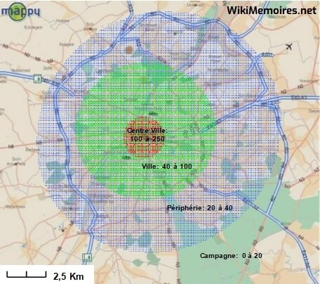 Densité de la demande autour de la ville de Bruxelles (Erlang/km²)