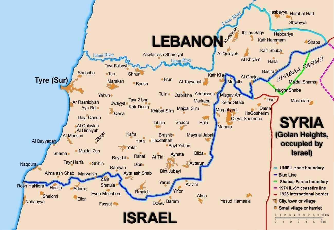 Carte qui montre la zone Sud du fleuve du Litani au Sud-Liban, où s'y sont installés les casques bleus après les guerres successives