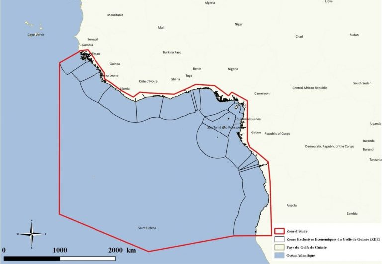 Localisation de la zone d’étude dans le Golfe de Guinée et les zones économiques exclusives des différents pays