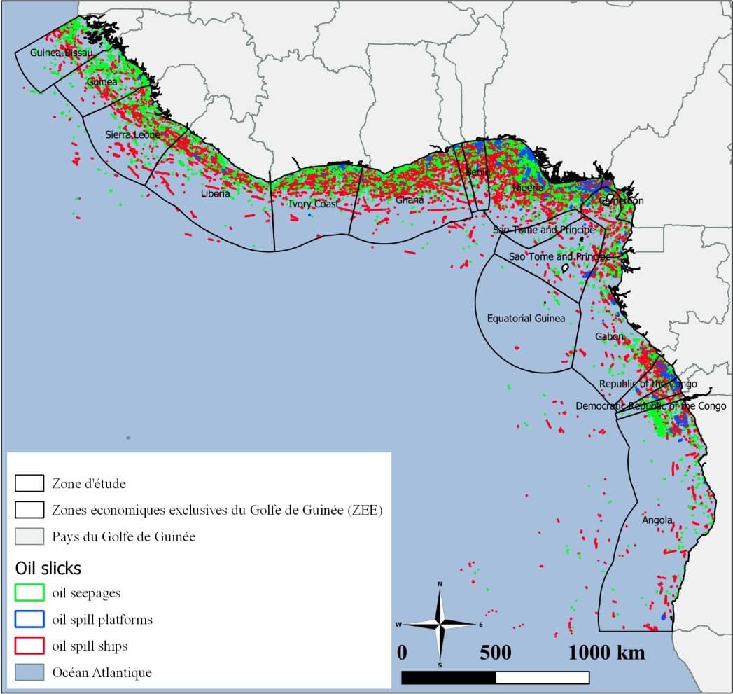 nappes d’hydrocarbures dans le Golfe de Guinée - Répartition spatio-temporelle des oil slicks dans le Golfe de Guinée entre 2002 et 2012