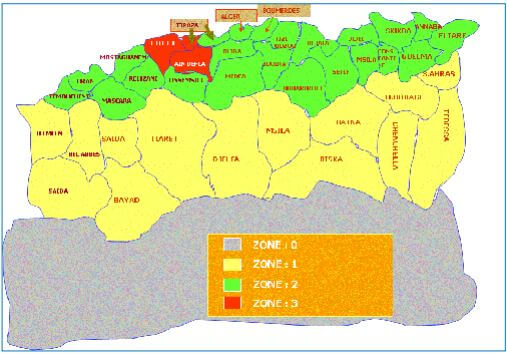 Carte de zonage sismique du territoire national - Le centre d’enfouissement technique à RAS EL-OUED