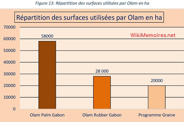 Répartition des surfaces utilisées par Olam en ha