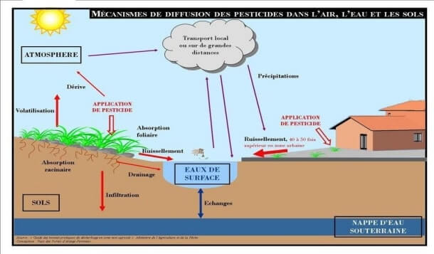 Mécanisme de diffusion des pesticides dans l’air, l’eau et les sols (web site 3)