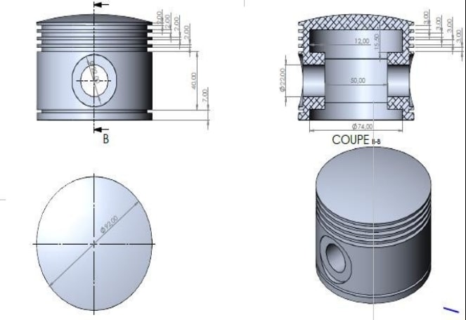 Les dimensions du piston réalisé