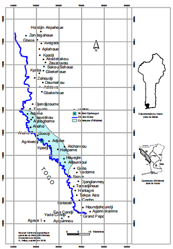 Figure 1 Carte descriptive de la station de Djonnougui  fleuve Mono