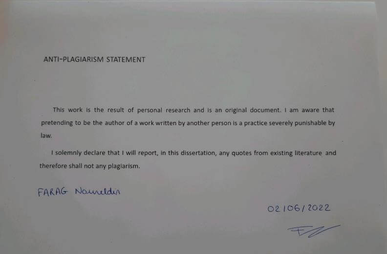 Anti-plagiarism statement