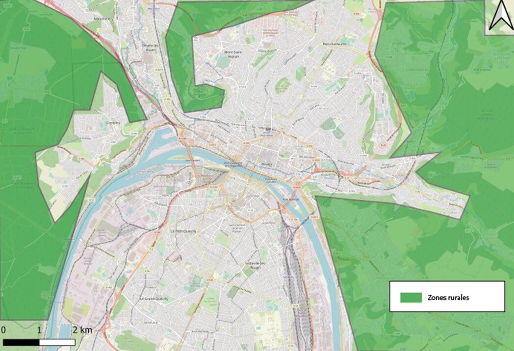 Carte 9 : Les zones rurales de l'agglomération de Rouen, conception Julien Magana 2022
